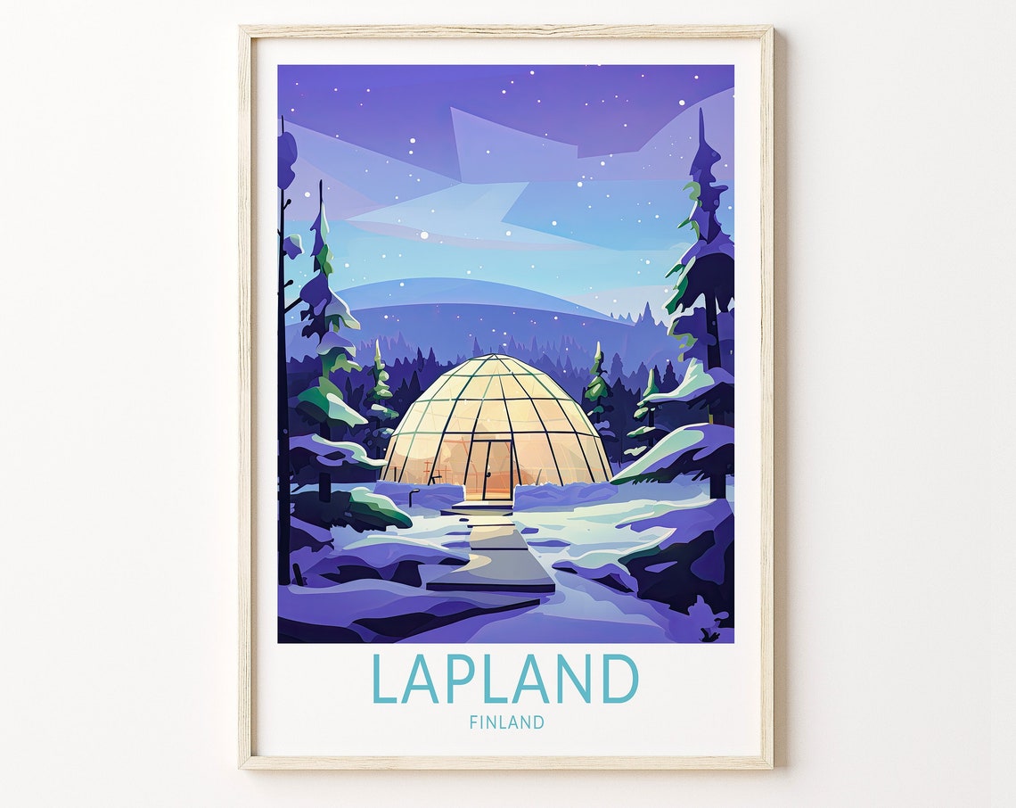 Northern Lights Lapland Finland Travel Print Glass Igloos Lapland Northern Lights Travel Poster Print Traveler Gift