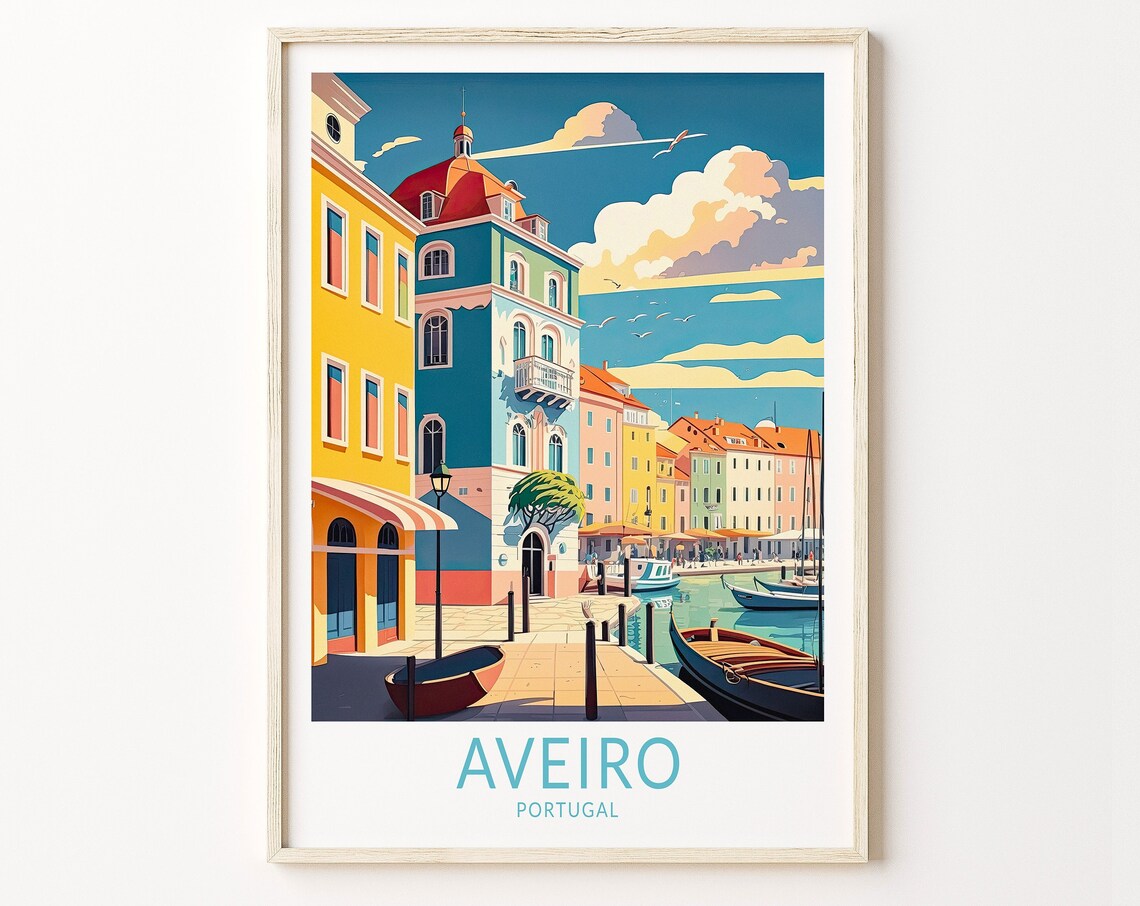 Aveiro Portugal Canal Boats And Colorful Buildings Travel Poster