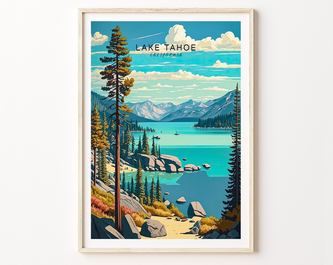 Lake Tahoe California Travel Poster, Lake Landscape
