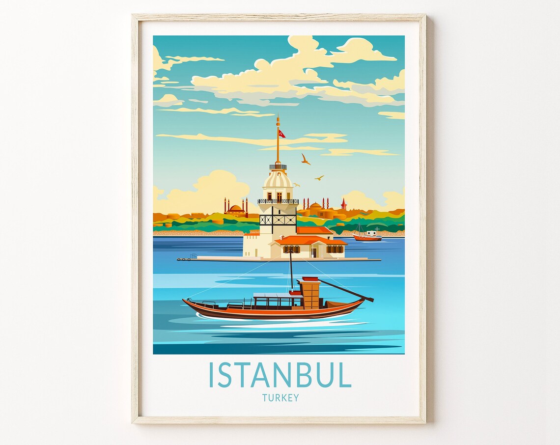 Istanbul Turkey Maidens Tower Bosphorus Travel Art Poster Gift