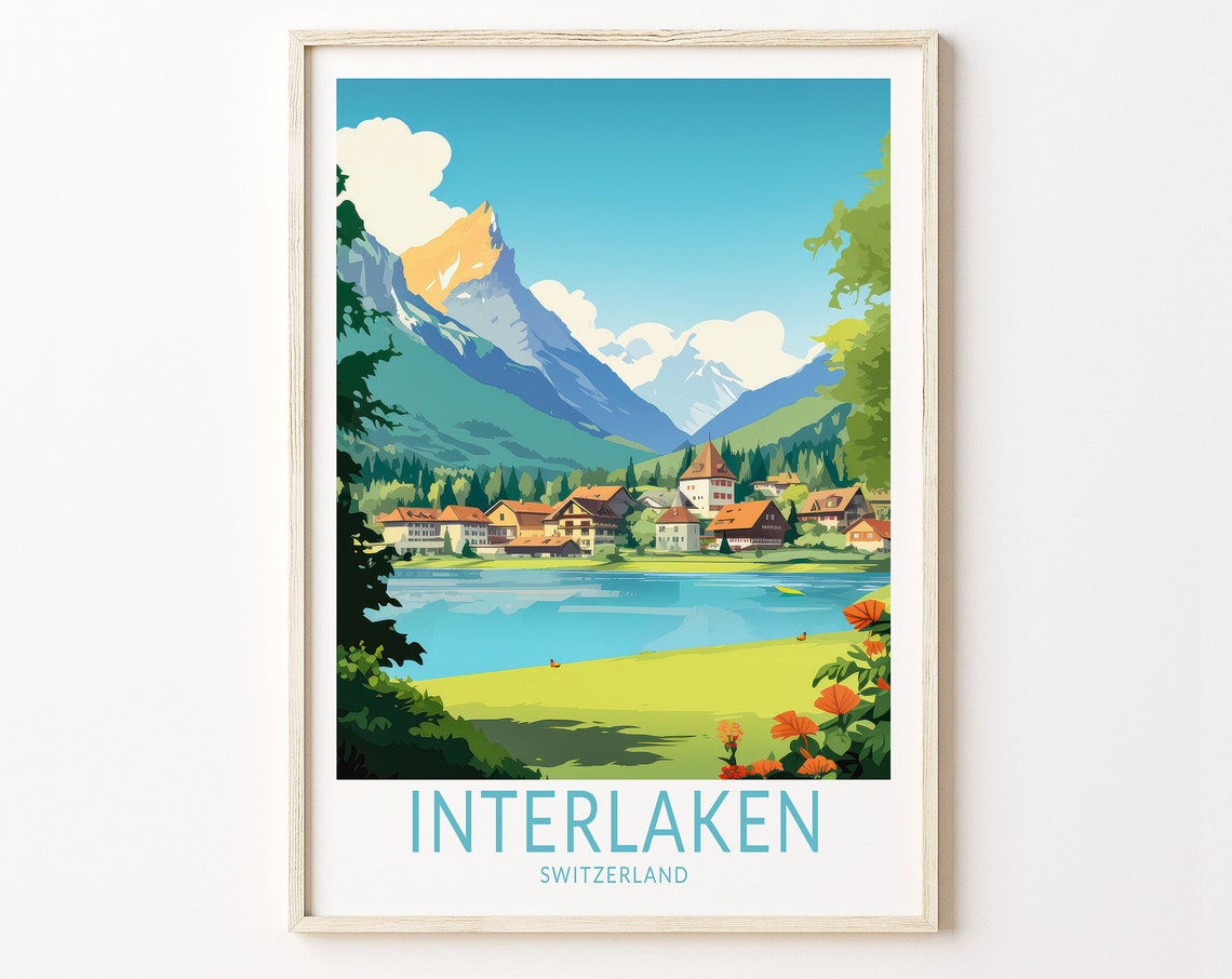 Interlaken Switzerland Travel Poster Switzerland Poster Print Switzerland Custom Travel Print Personalized Travel Poster Birthday Gifts