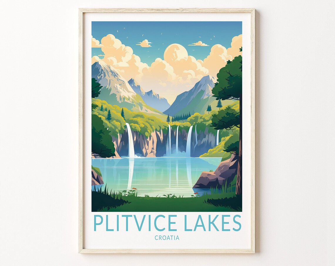 Plitvice Lakes Croatia Travel Poster, National Park