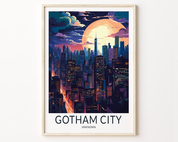 Gotham City Travel Poster, Fiction City Wall Decor