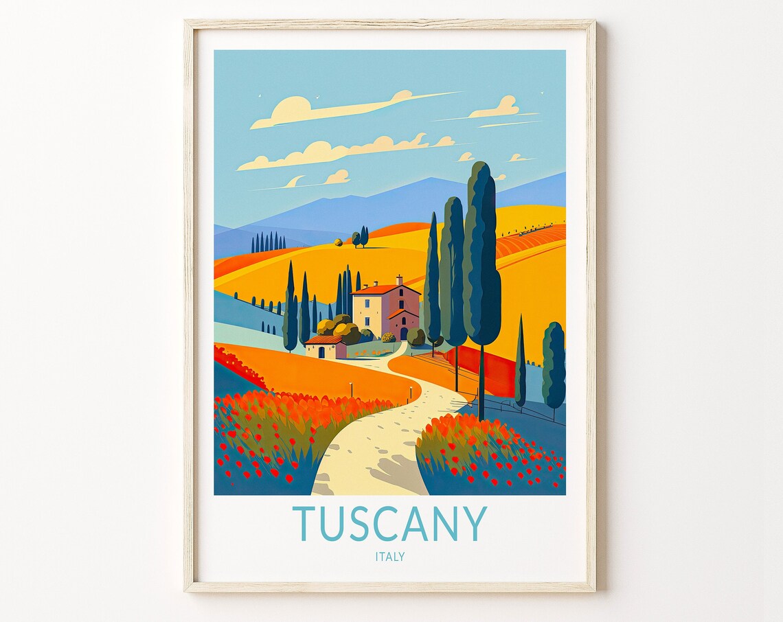 Tuscany Italy Travel Poster, Europe Wall Art Print