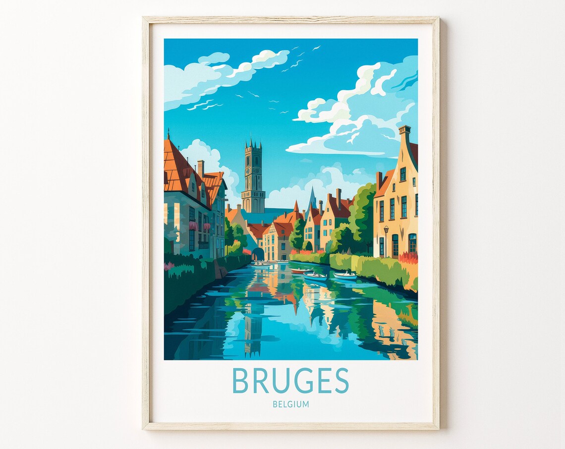 Bruges Travel Poster, Belgium City Wall Art