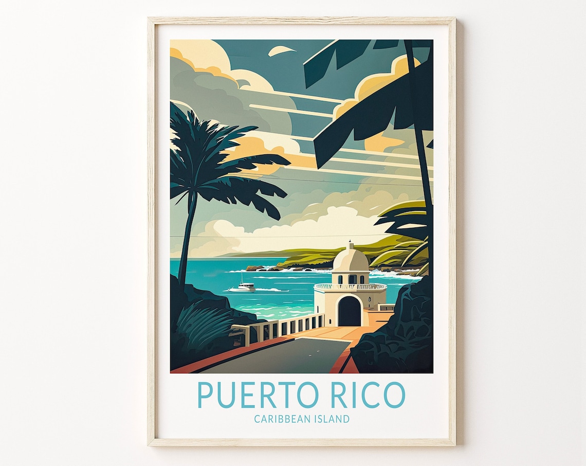 Puerto Rico Travel Poster, Caribbean Island Wall Art