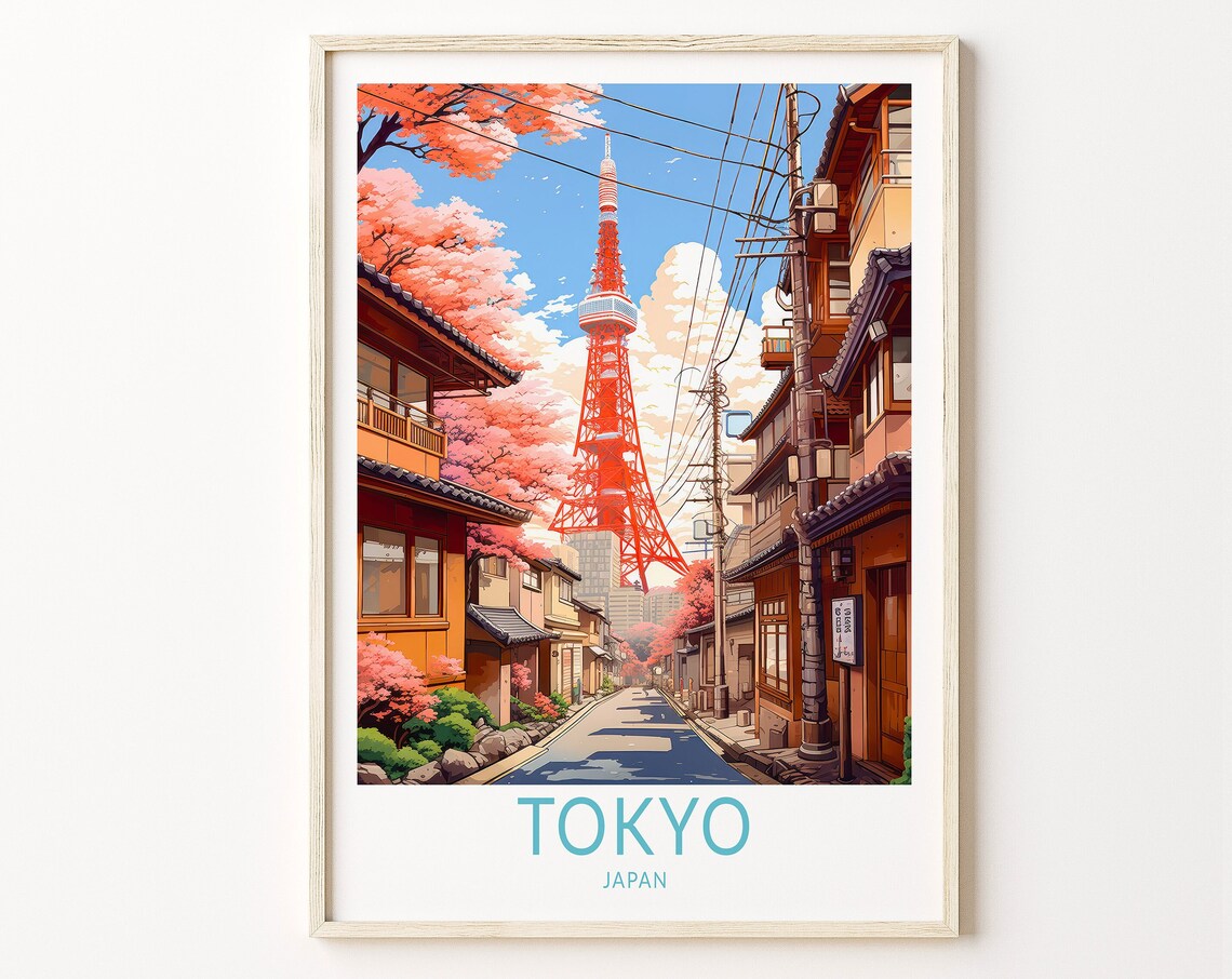 Tokyo Tower Travel Poster, Japan City Wall Art