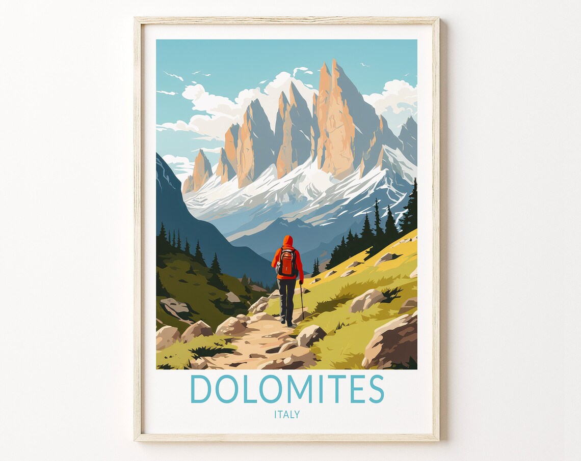 Dolomites Mountains Travel Poster, Italy National Parks