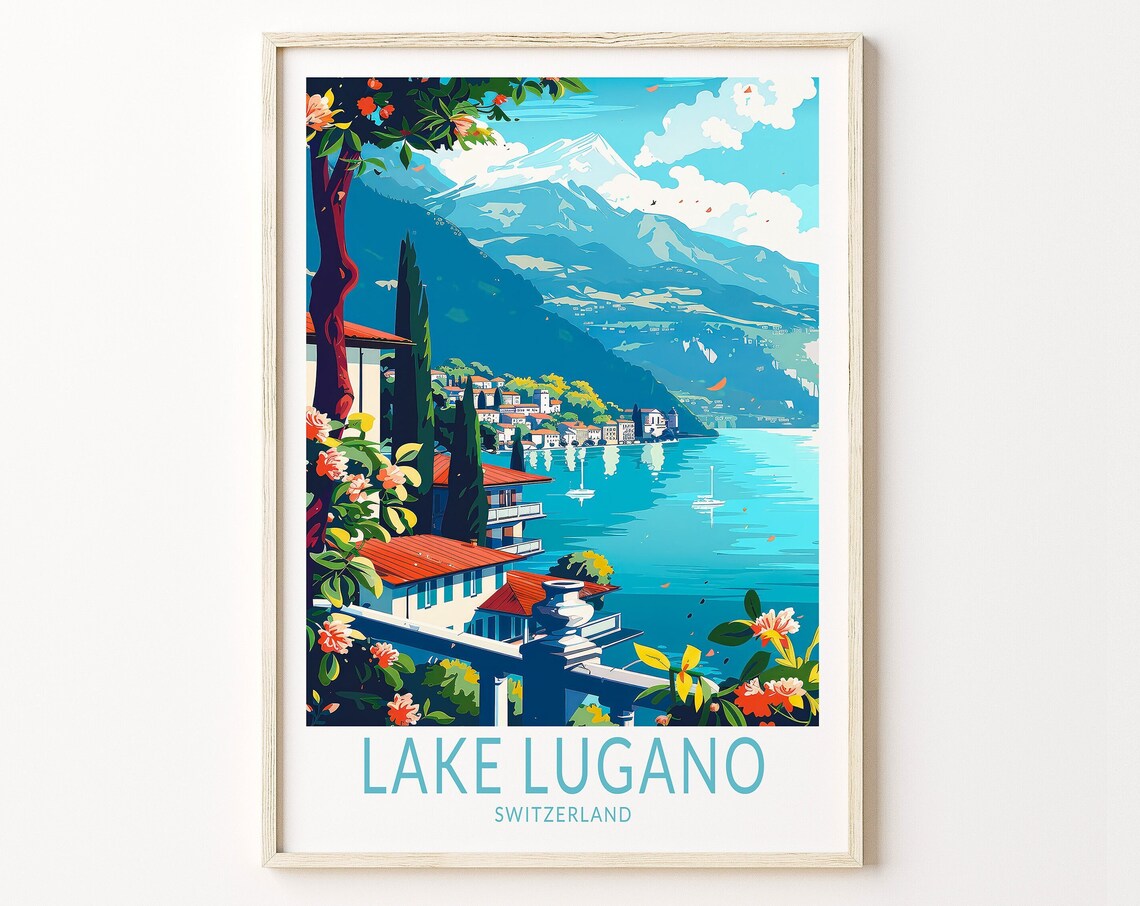 Lake Lugano Switzerland Travel Poster, Wall Art Print