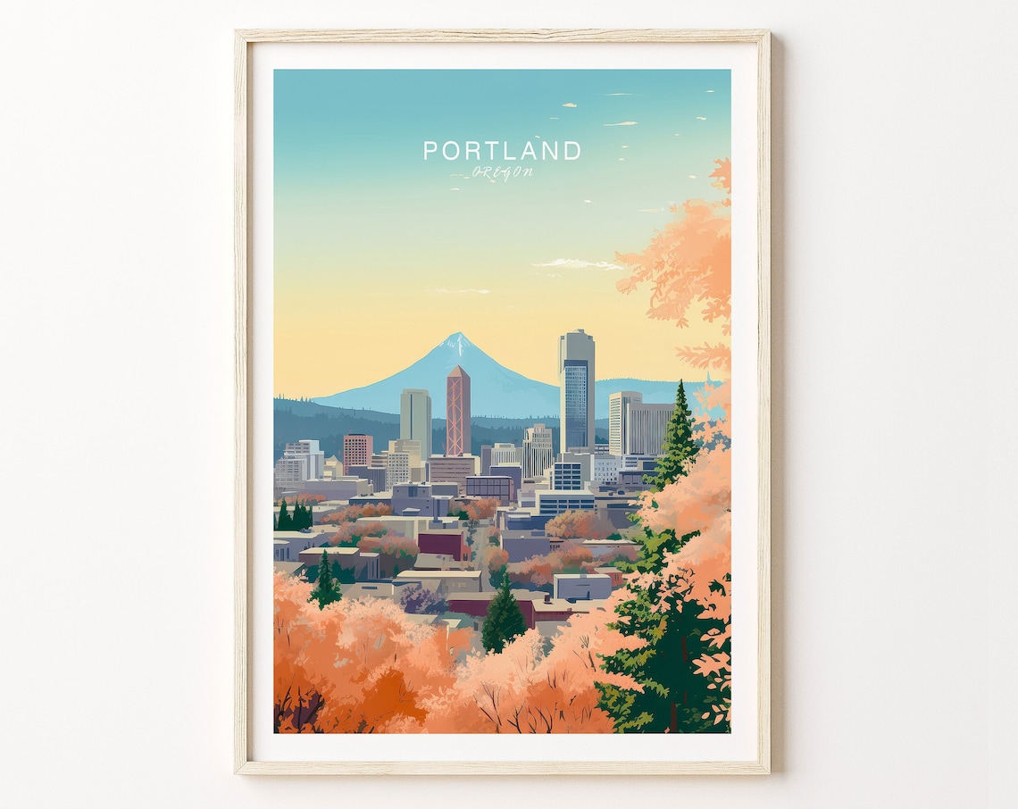 Portland Oregon Minimalist Travel Poster, Skyline