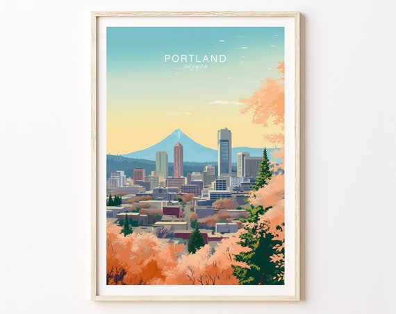 Portland Oregon Minimalist Travel Poster, Skyline