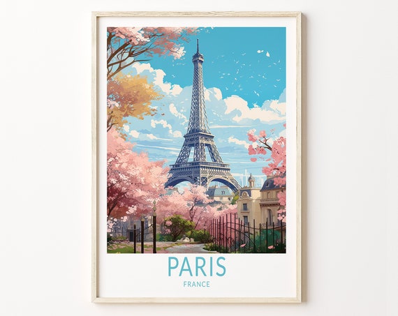 Paris France Travel Poster, Eiffel Tower View