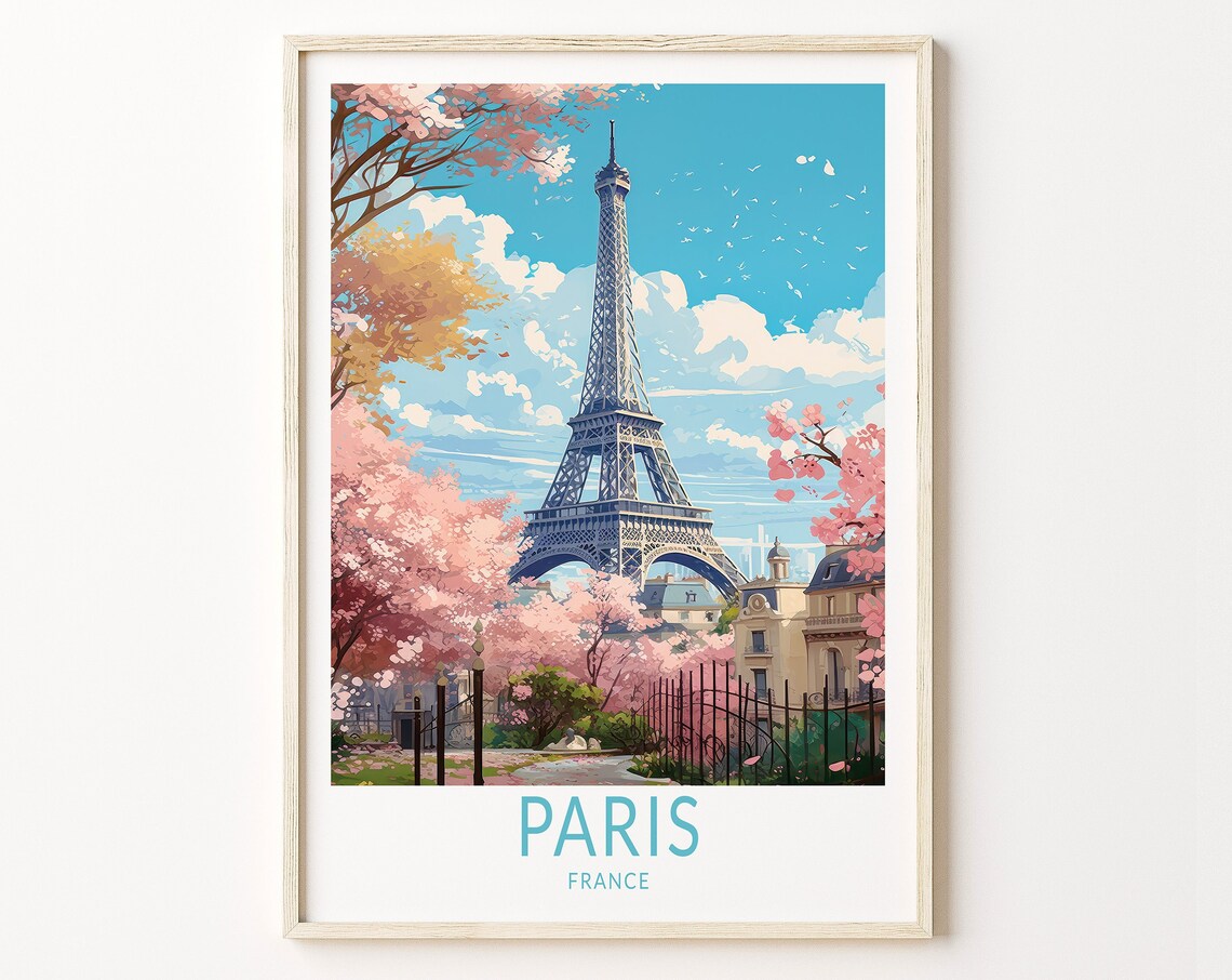 Paris France Travel Poster, Eiffel Tower View