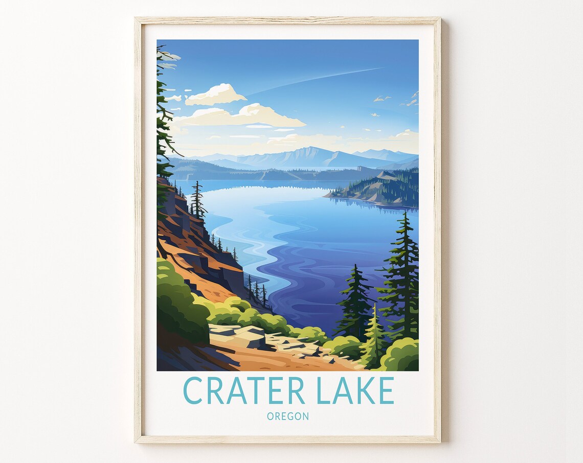Crater Lake Travel Poster, Oregon Wall Art