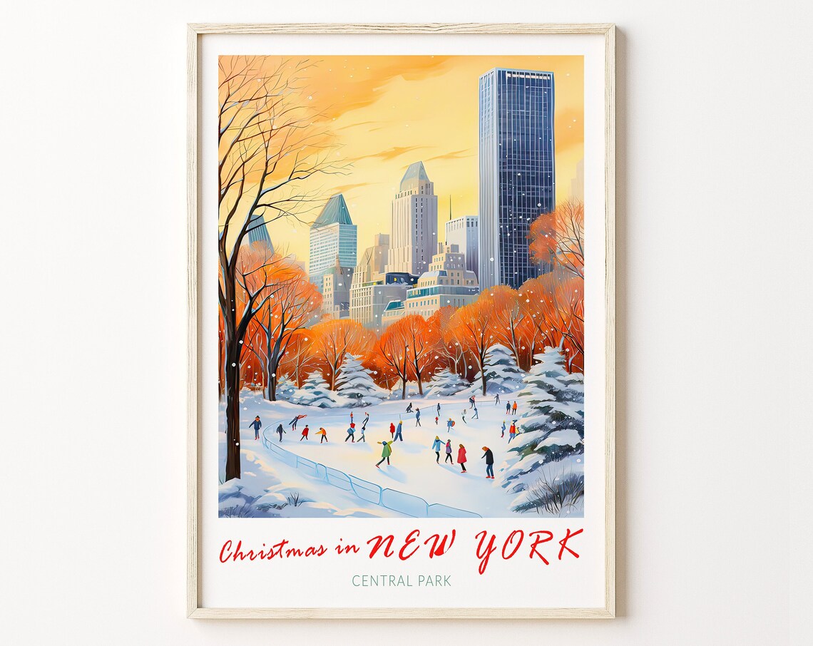 Christmas In New York City Travel Poster, Travel Print