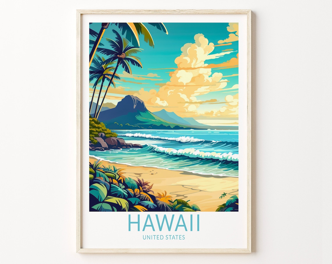 Hawaii Kauai Travel Poster, Coastal Islands Art Print