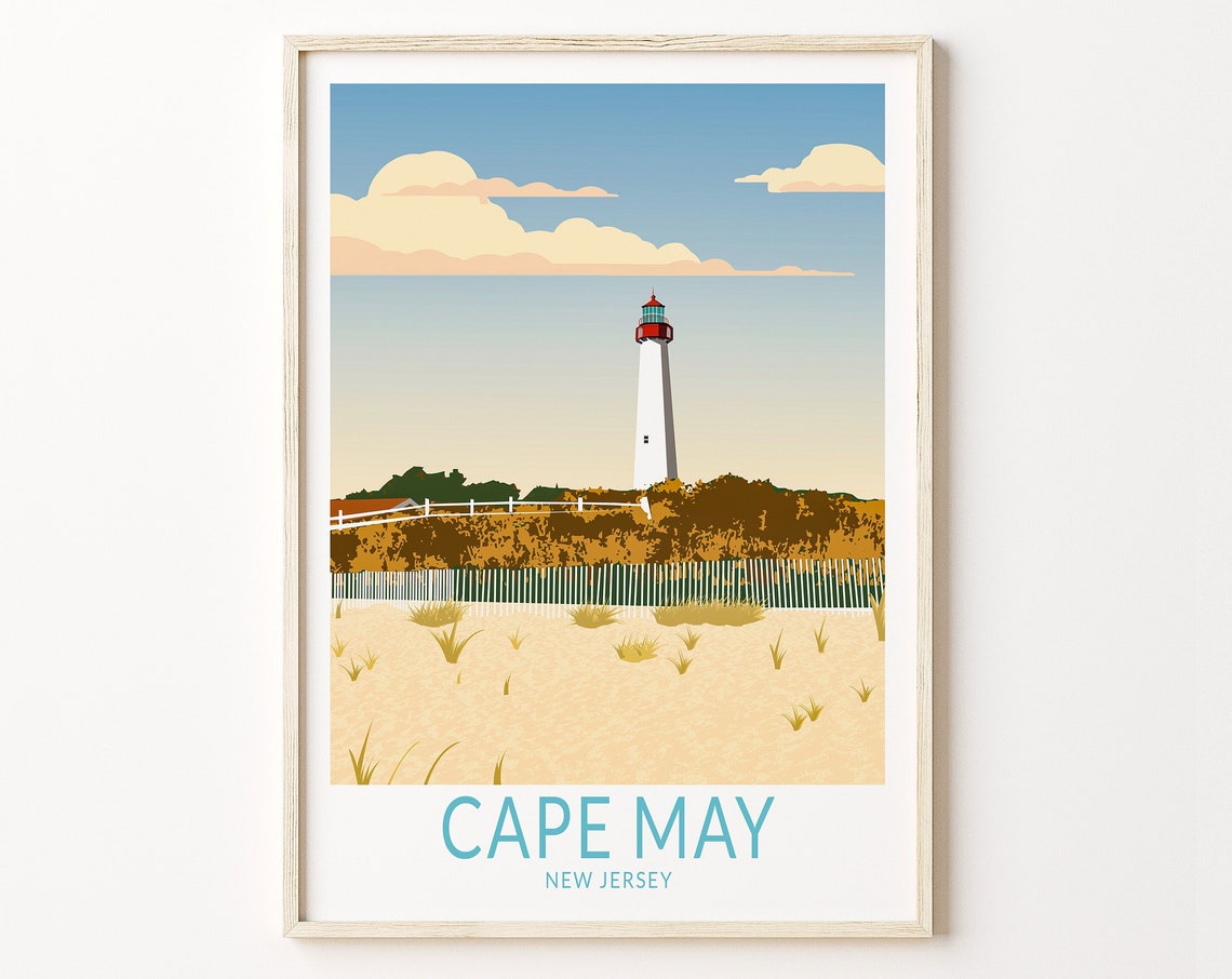 Cape May New Jersey Historic Lighthouse Sand Dunes Travel Poster