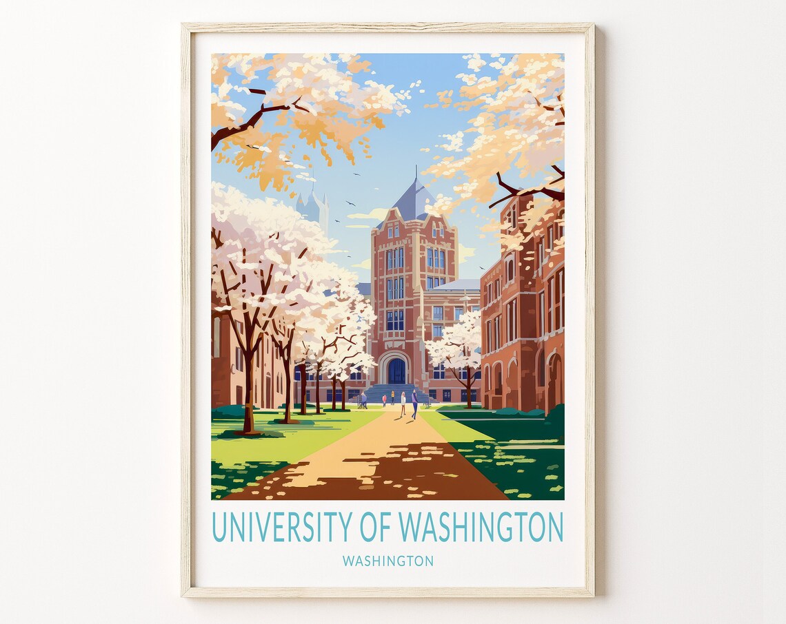 University Of Washington Seattle Travel Poster, Campus Print