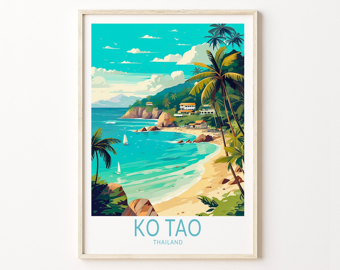 Ko Tao Thailand Sailboat Bay Palm Beach Tropical Travel Poster