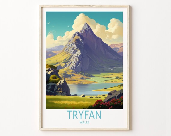 Tryfan Travel Poster, Personalized Wales Wall Art