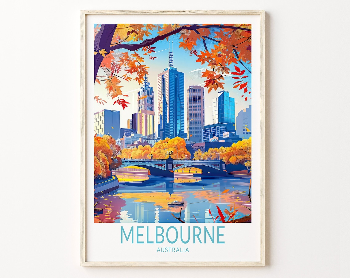 Melbourne Australia Travel Poster, City Wall Art Decor