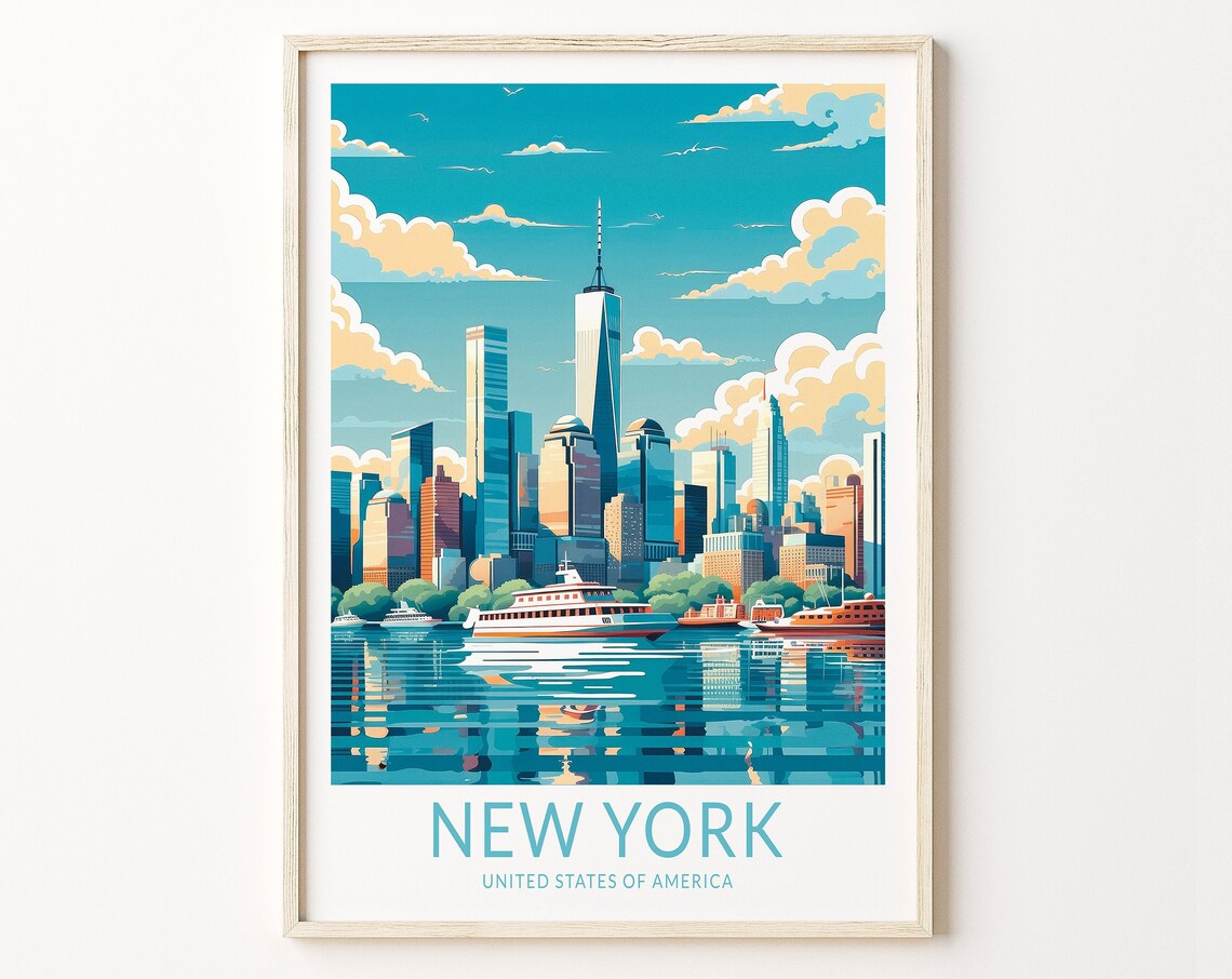 New York Skyline Travel Poster, City Wall Art