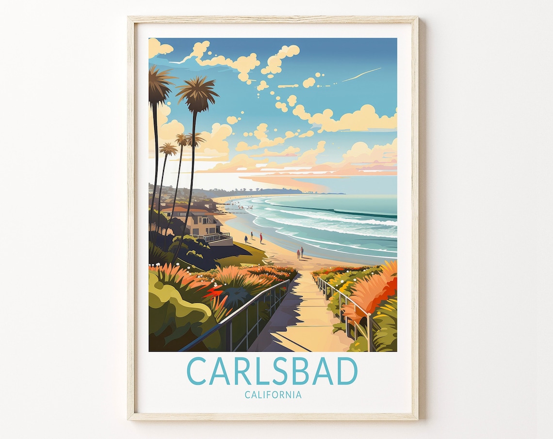 Carlsbad California Travel Poster, Travel Wall Art