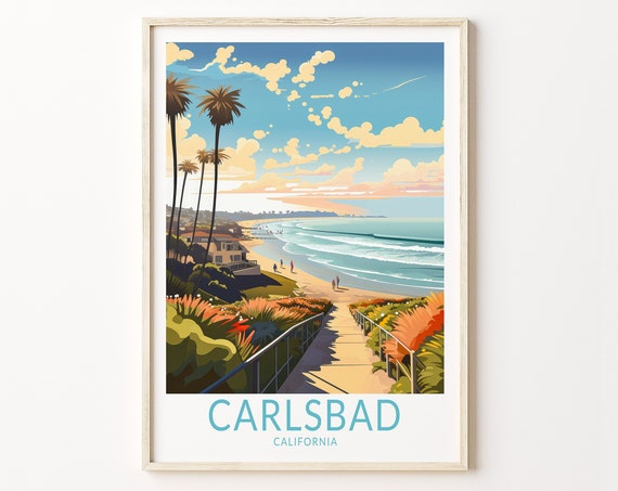 Carlsbad California Travel Poster, Travel Wall Art