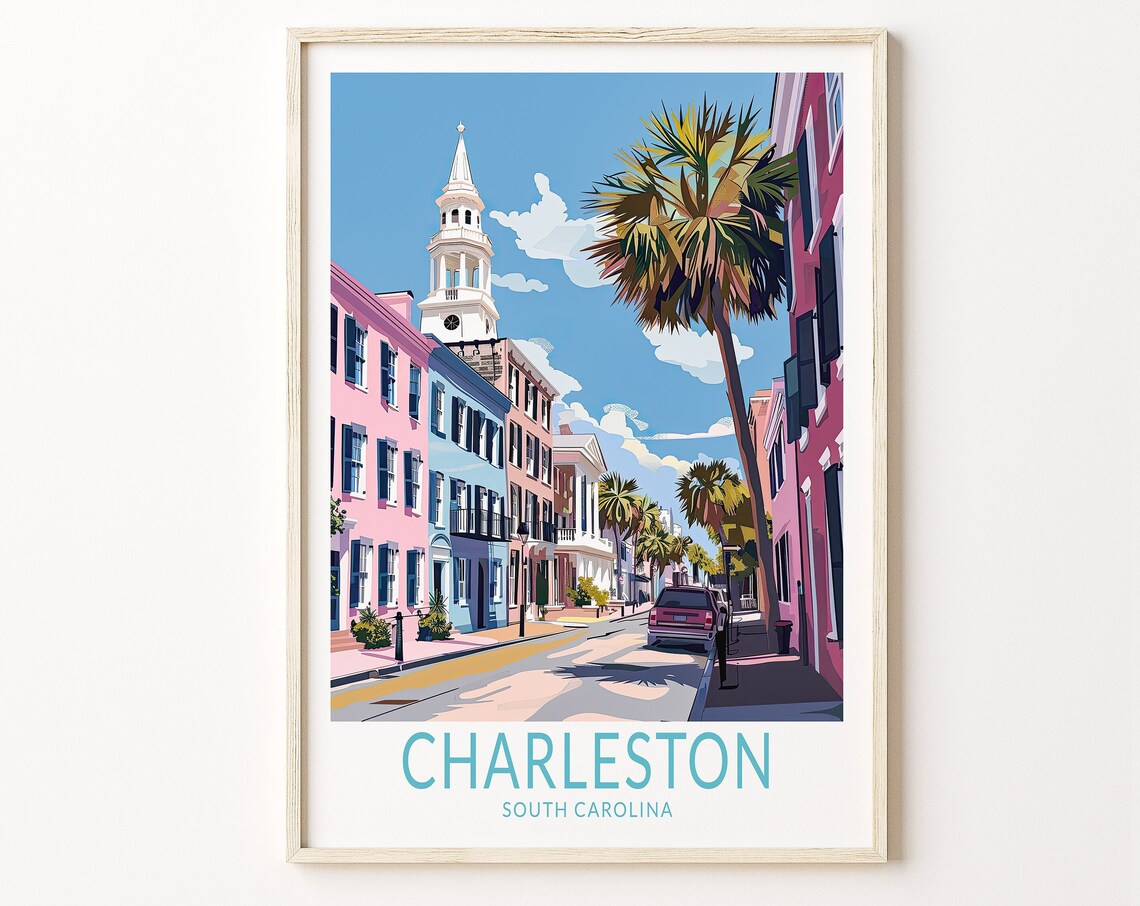 Charleston Travel Poster South Carolina Travel Wall Art Charleston Travel Home Decor Birthday Gifts Personalised Present