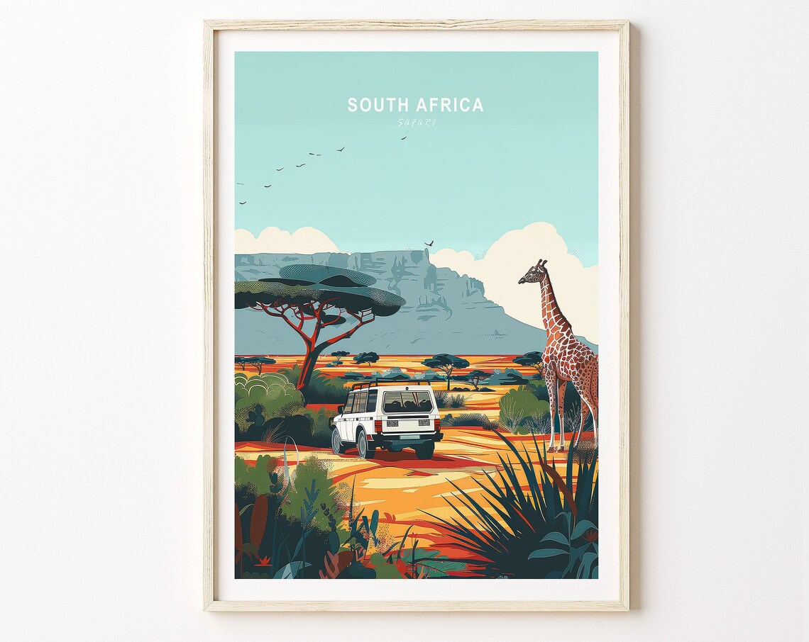 South Africa Vintage Travel Poster, Safari Art Print