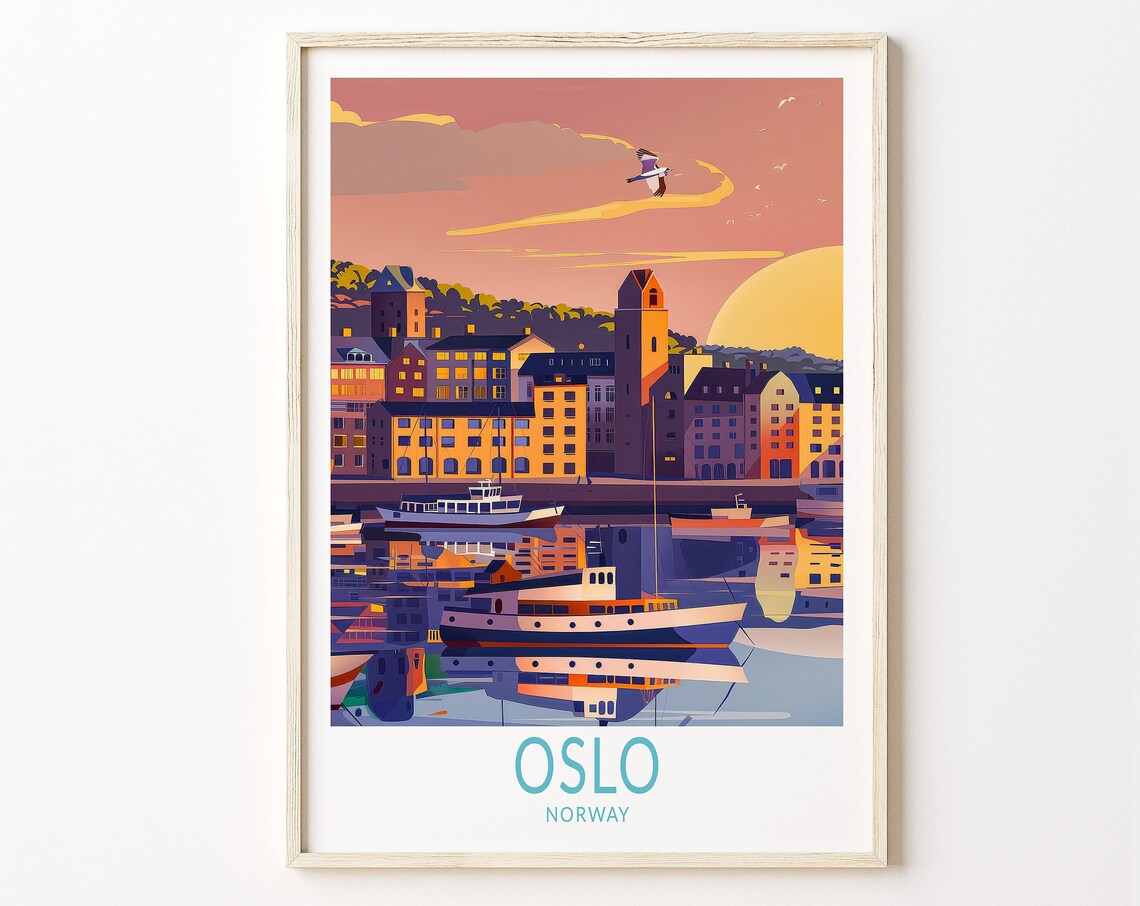 Oslo Travel Poster, Norway City Wall Art Print