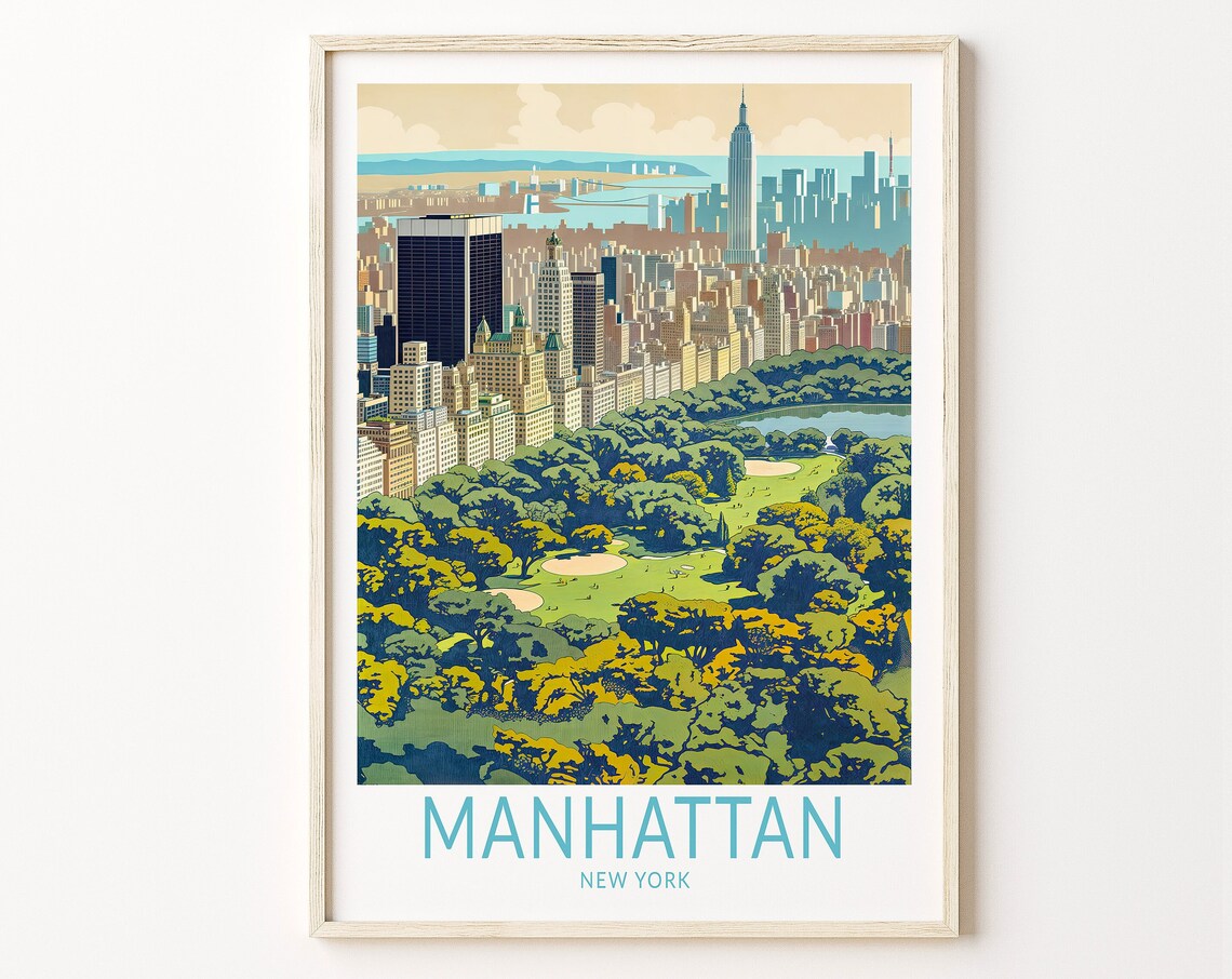 Manhattan New York Central Park Green Skyline View Travel Poster