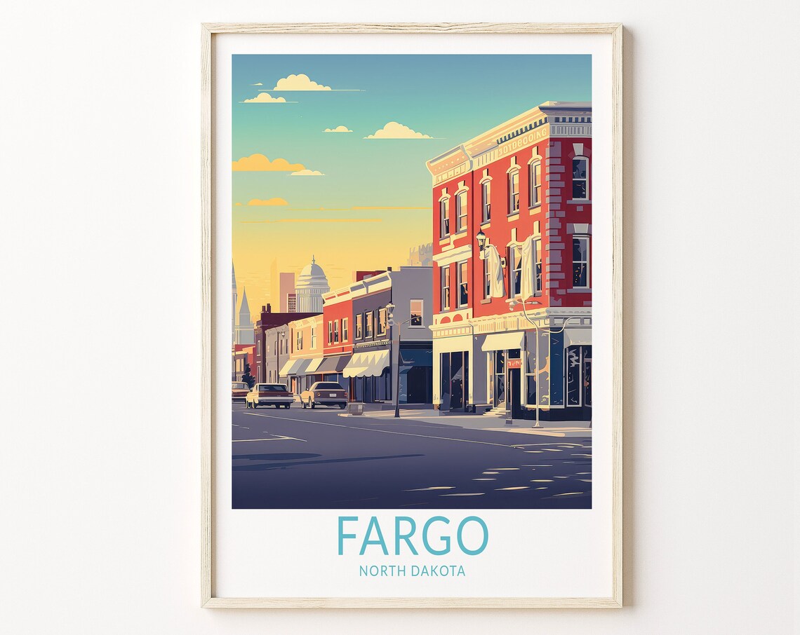 Fargo North Dakota Downtown Vintage Street Scene Travel Poster