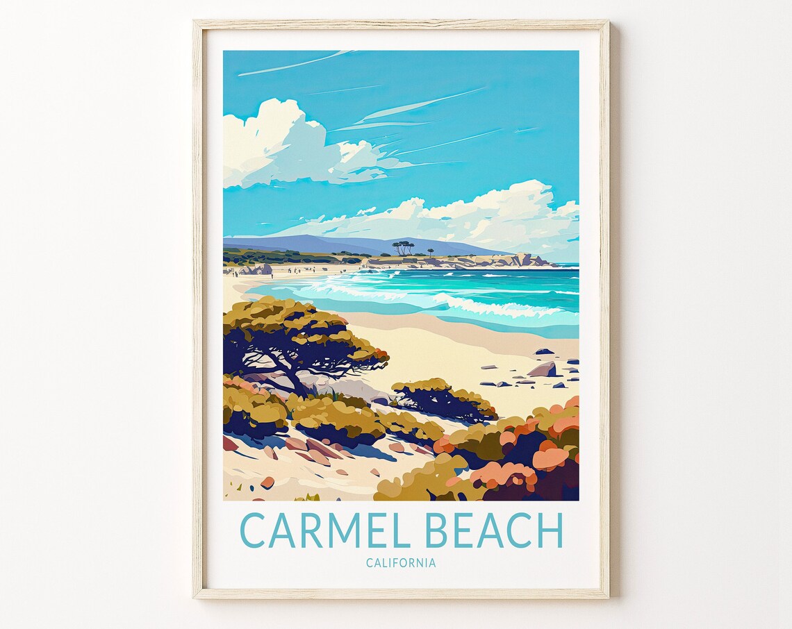 Carmel Beach California Travel Poster, Coast View