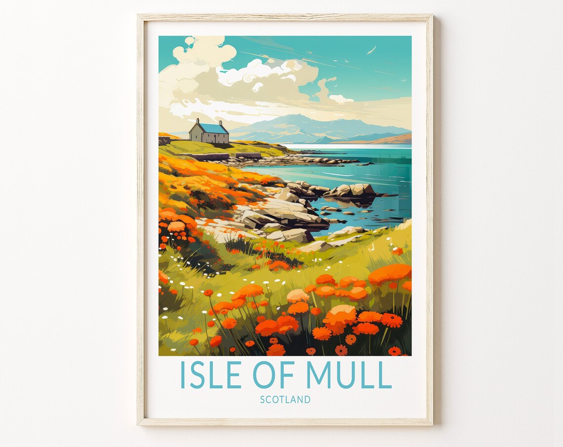 Isle of Mull Scotland Orange Wildflower Meadow Coastal Poster