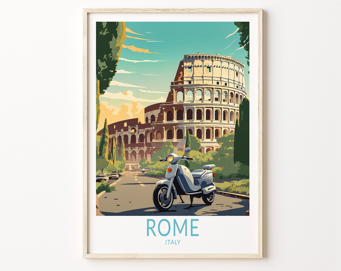 Rome Italy Travel Poster, Colosseum Architecture Print