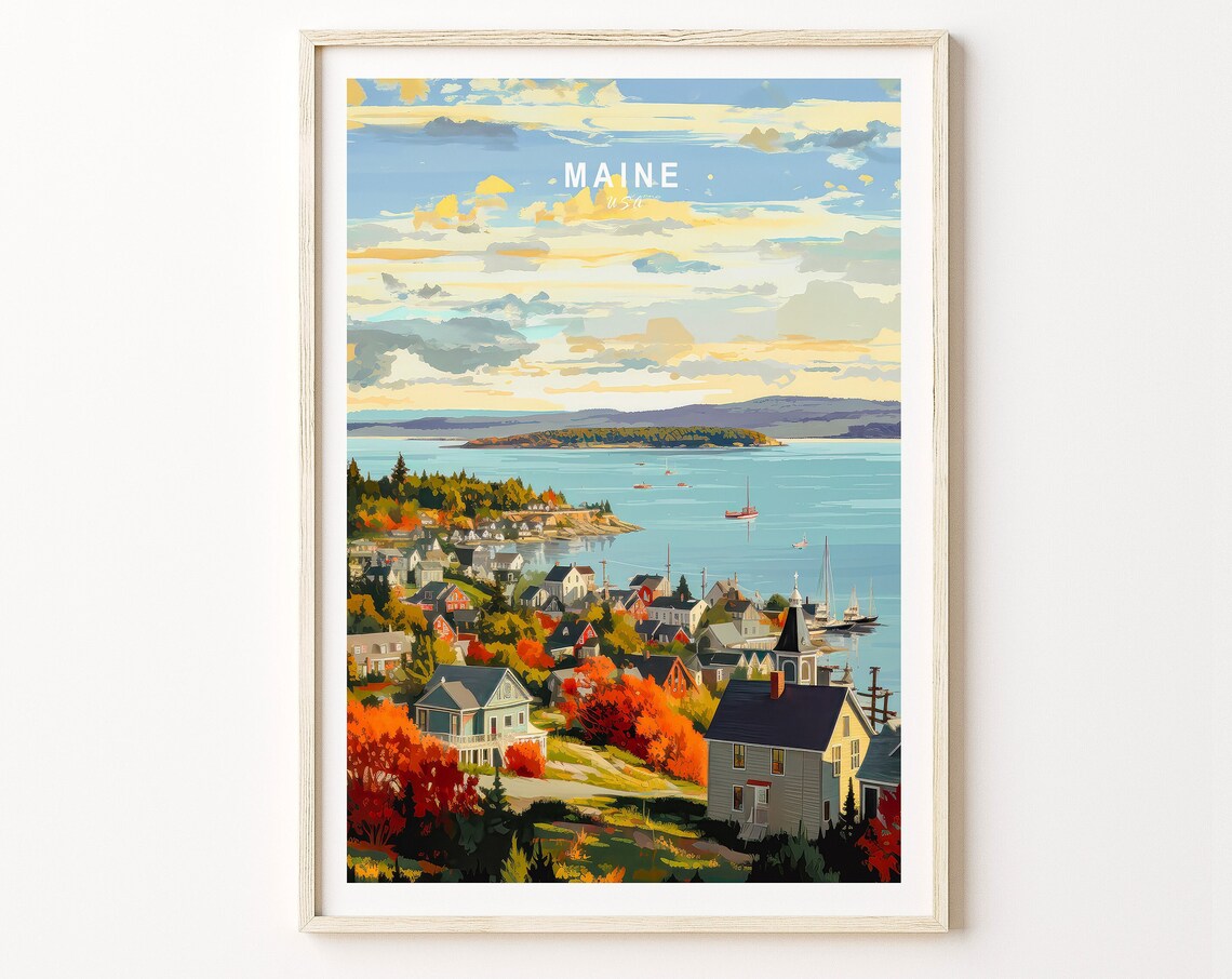 Maine Coastal Travel Poster, State Wall Art Print