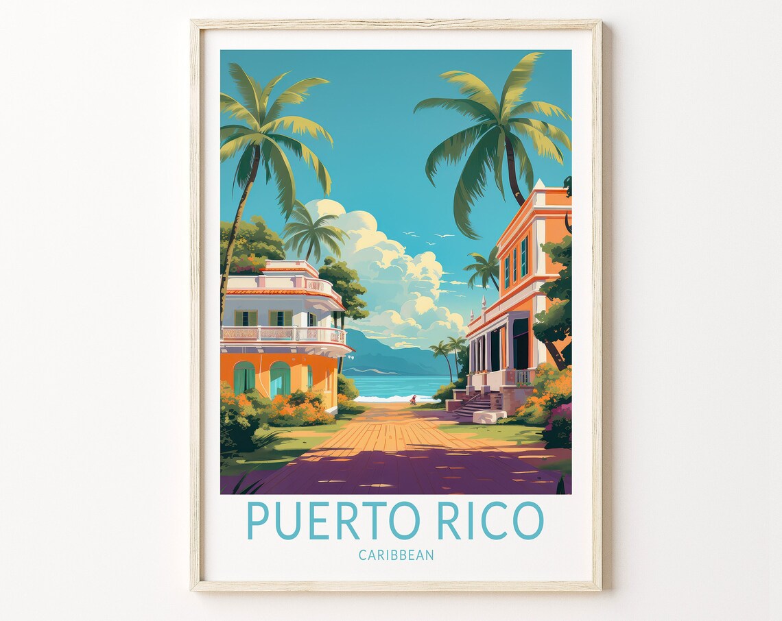 Puerto Rico Travel Poster, Caribbean Island Art Print