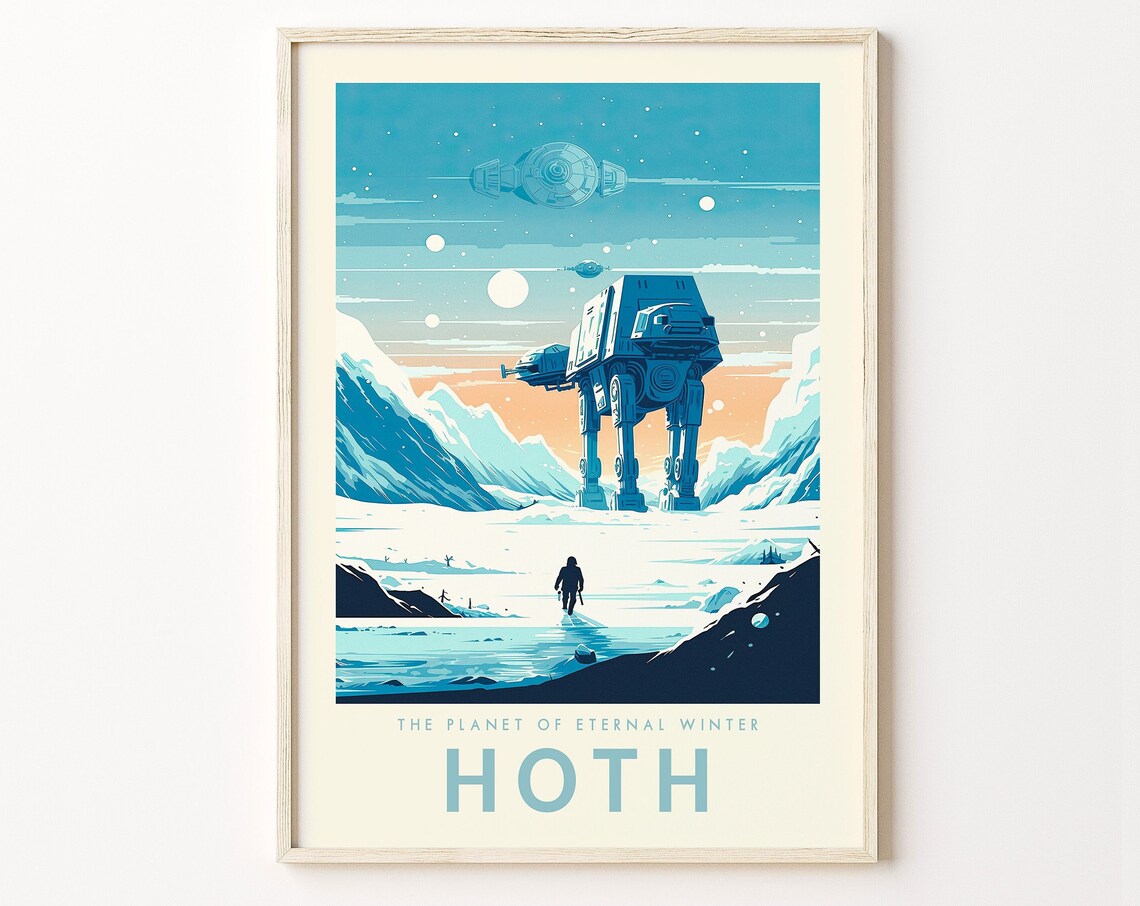 Star Wars Hoth Travel Poster, Retro Travel Print