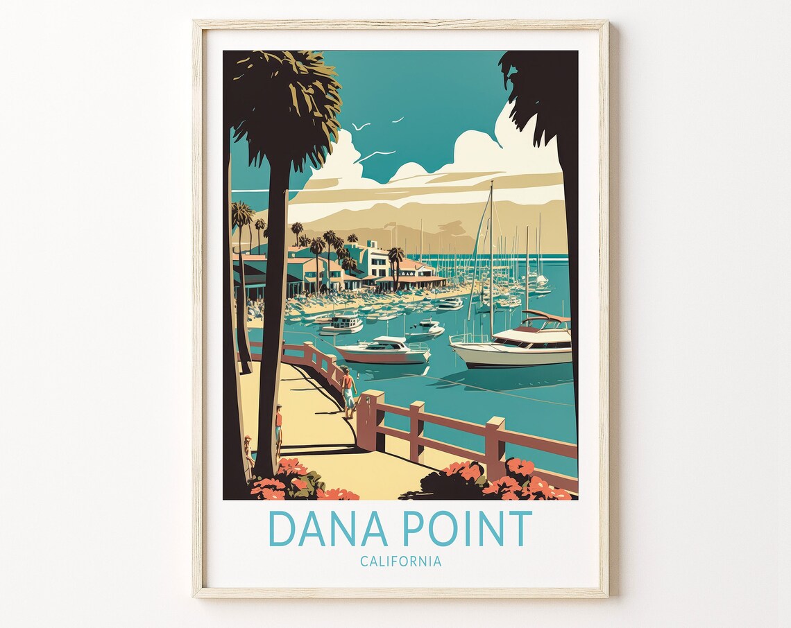 Dana Point California Harbor Sailboats Vintage Travel Poster