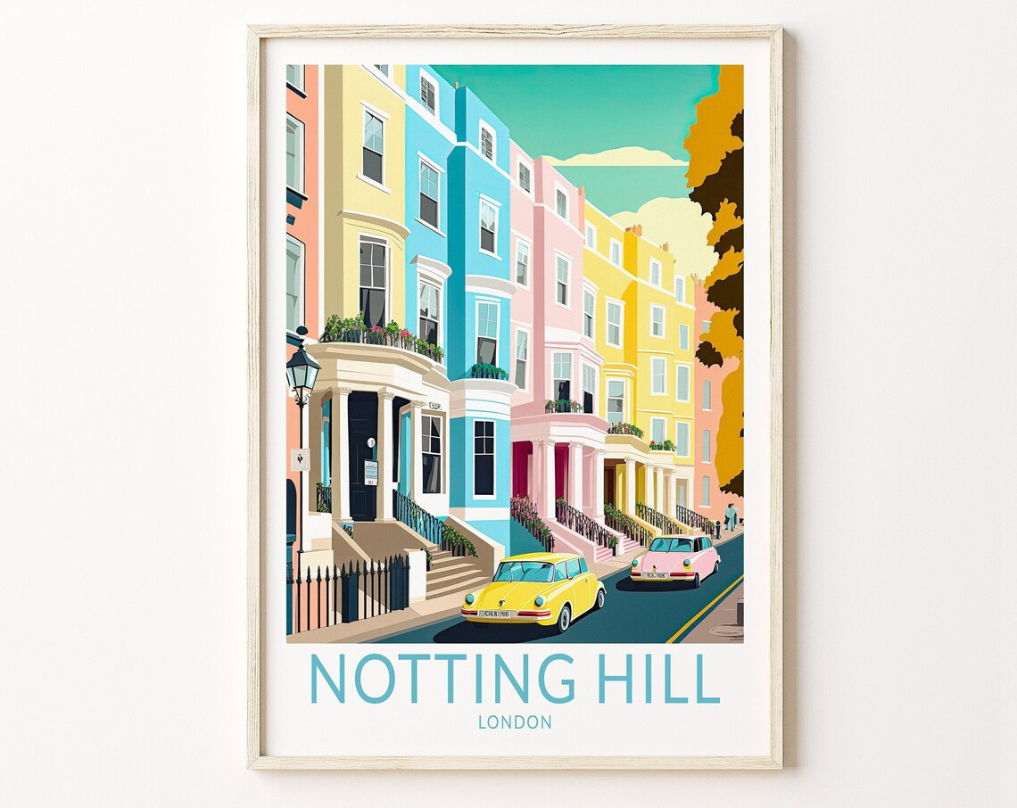 Notting Hill London Travel Poster, UK Travel Poster