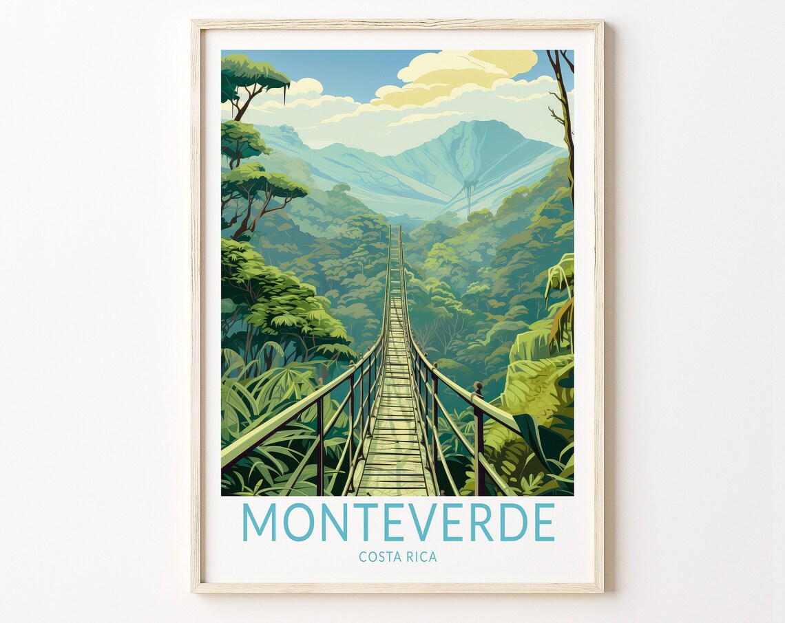 Monteverde Costa Rica Travel Poster, Mountain Landscape