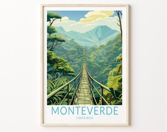 Monteverde Costa Rica Travel Poster, Mountain Landscape
