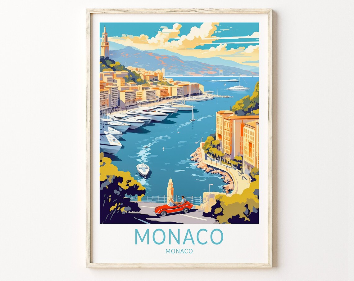 Monaco City Travel Poster, French Riviera Travel Art