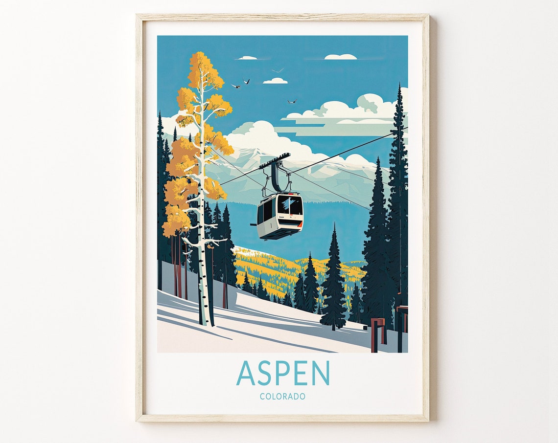 Aspen Ski Travel Print Aspen Colorado Travel Poster Home Decor Wall Art Winter Ski Travel Print Travel Gifts