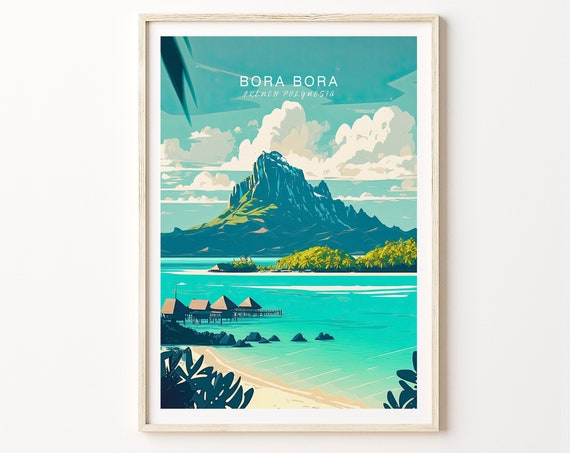 Bora Bora Travel Poster, Minimalist Wall Art
