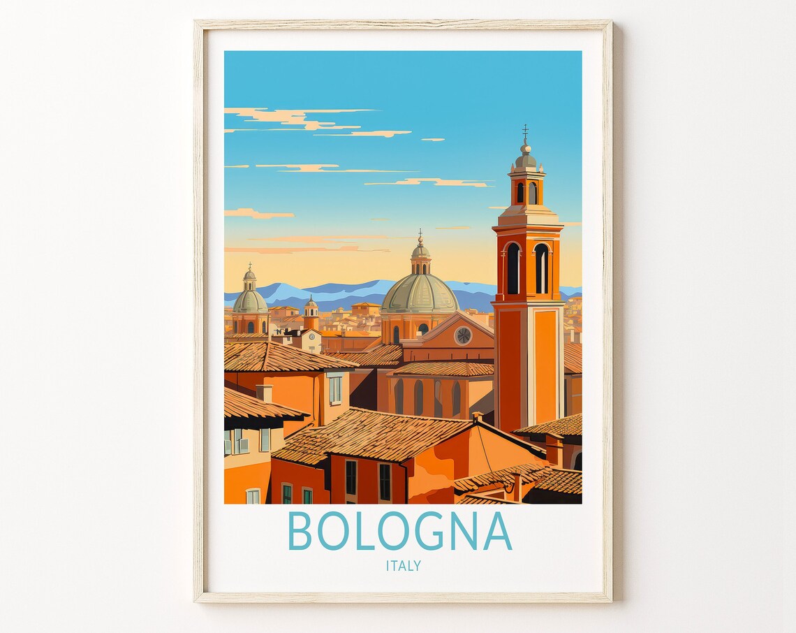 Bologna Italy Historic Red Rooftops City Skyline Sunset Poster
