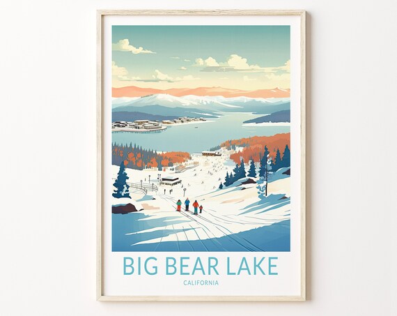 Big Bear Lake Travel Poster, California Ski Decor