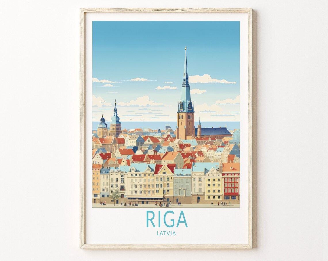 Riga Latvia Old Town Spires Rooftops Baltic Cityscape Travel Poster