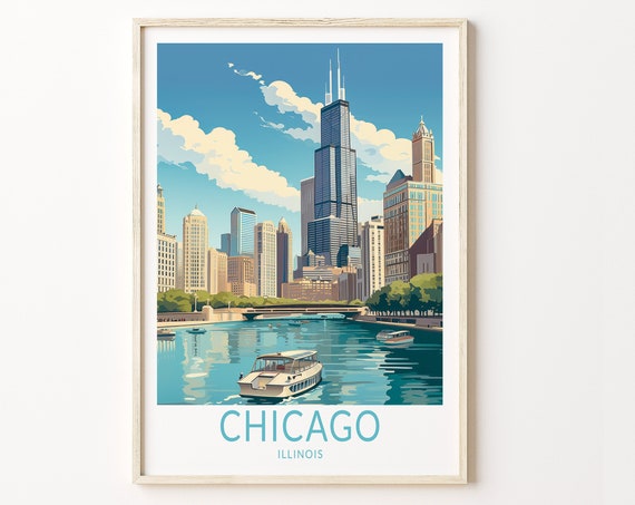 Chicago Travel Poster, Illinois City Wall Art